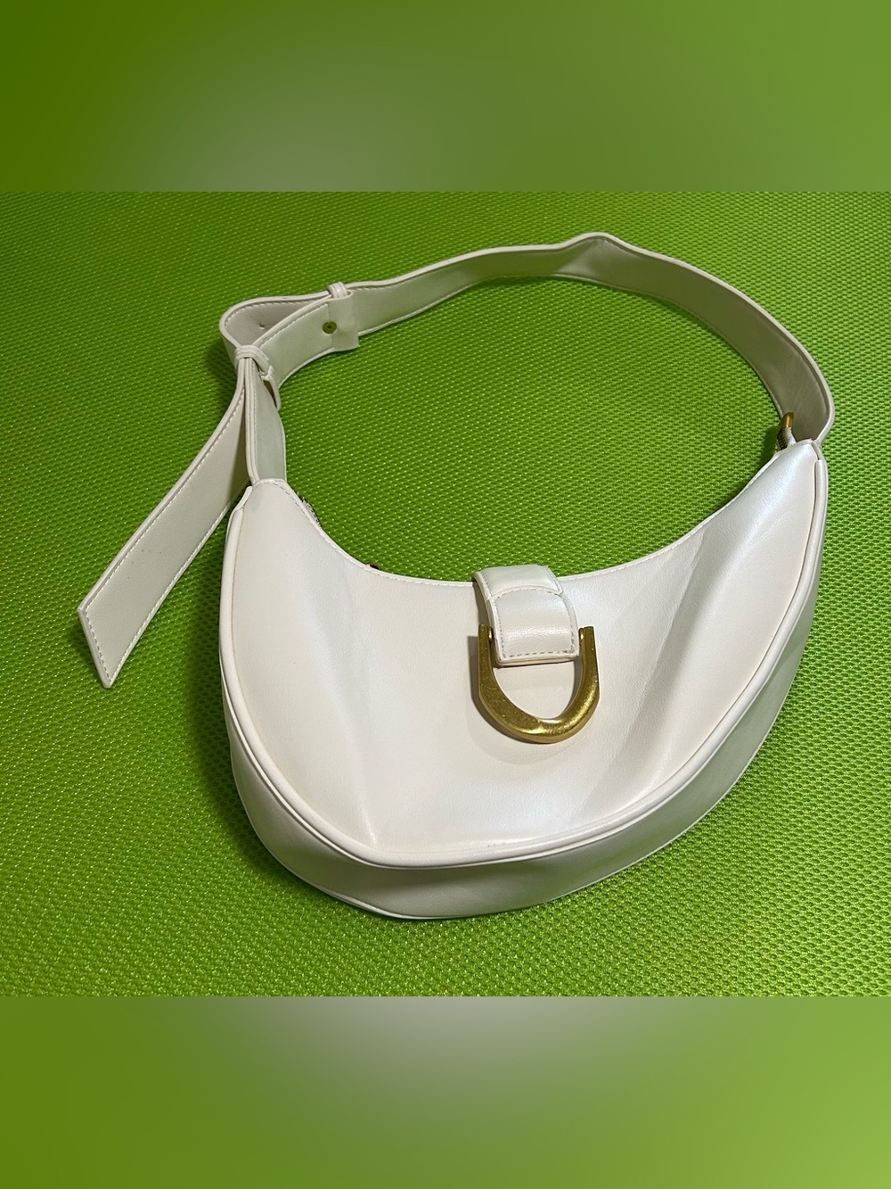 Madison West Cream Saddle Crescent Shoulder Bag with Gold Hardware
